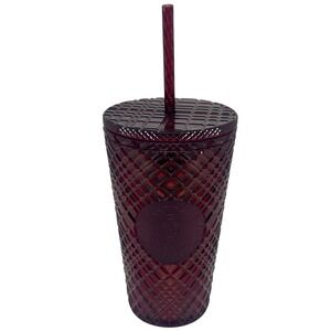 NEW Starbucks Holiday Edition Ruby‎ Red Textured Tumbler Straw 16 oz Cold Cup